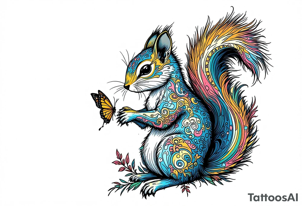 A squirrel holding a butterfly tattoo idea