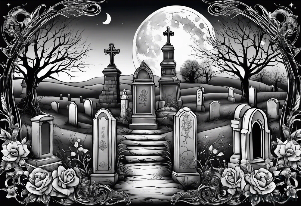 graveyard with moon tattoo idea