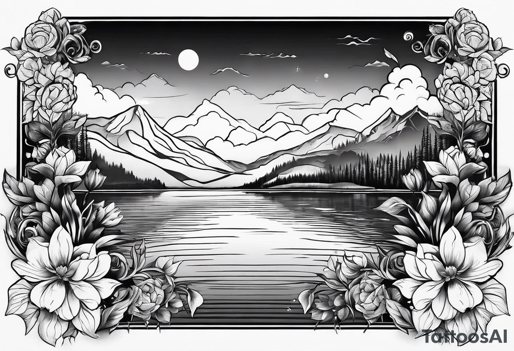 Lake inside flowers tattoo idea