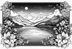 Lake inside flowers tattoo idea