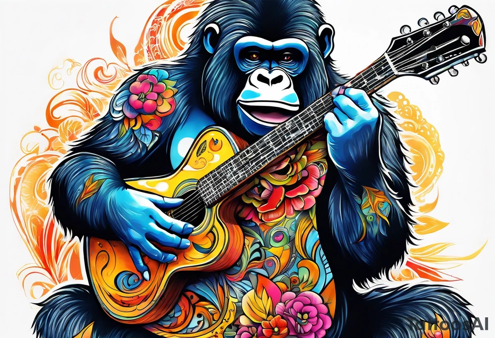 gorila tocando guitarra tattoo idea
