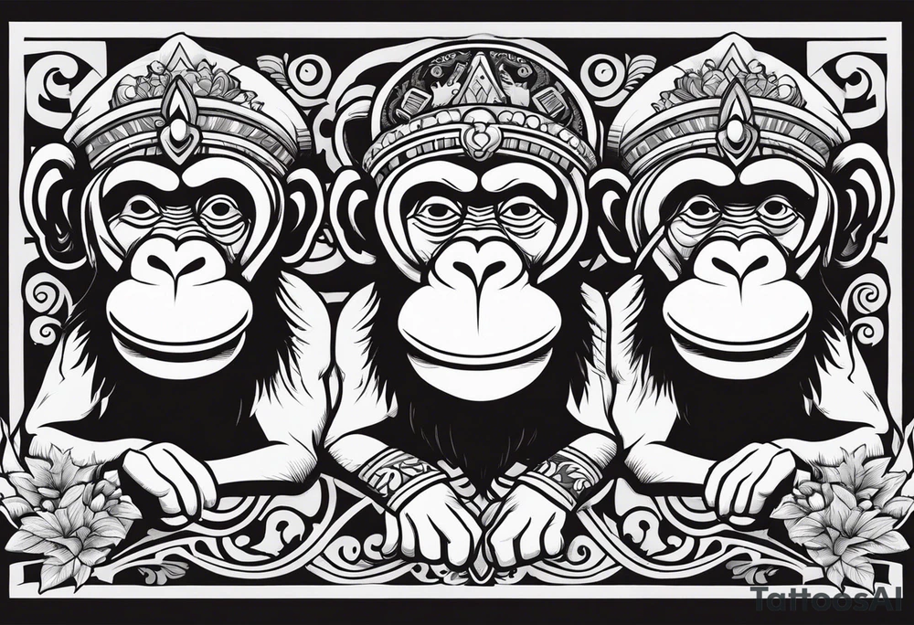 Three wise monkeys: one with hans on eyes, one with hands on mouth, one with hands on ears.
They look wise and cool tattoo idea