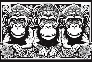 Three wise monkeys: one with hans on eyes, one with hands on mouth, one with hands on ears.
They look wise and cool tattoo idea