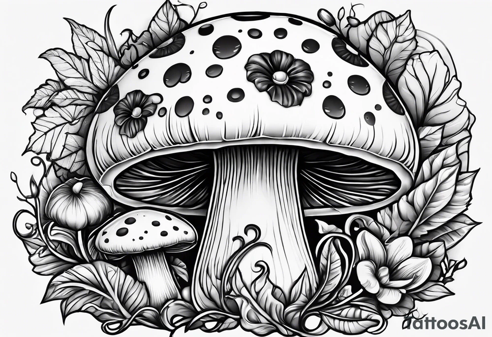 vines wrapped around a mushroom tattoo idea