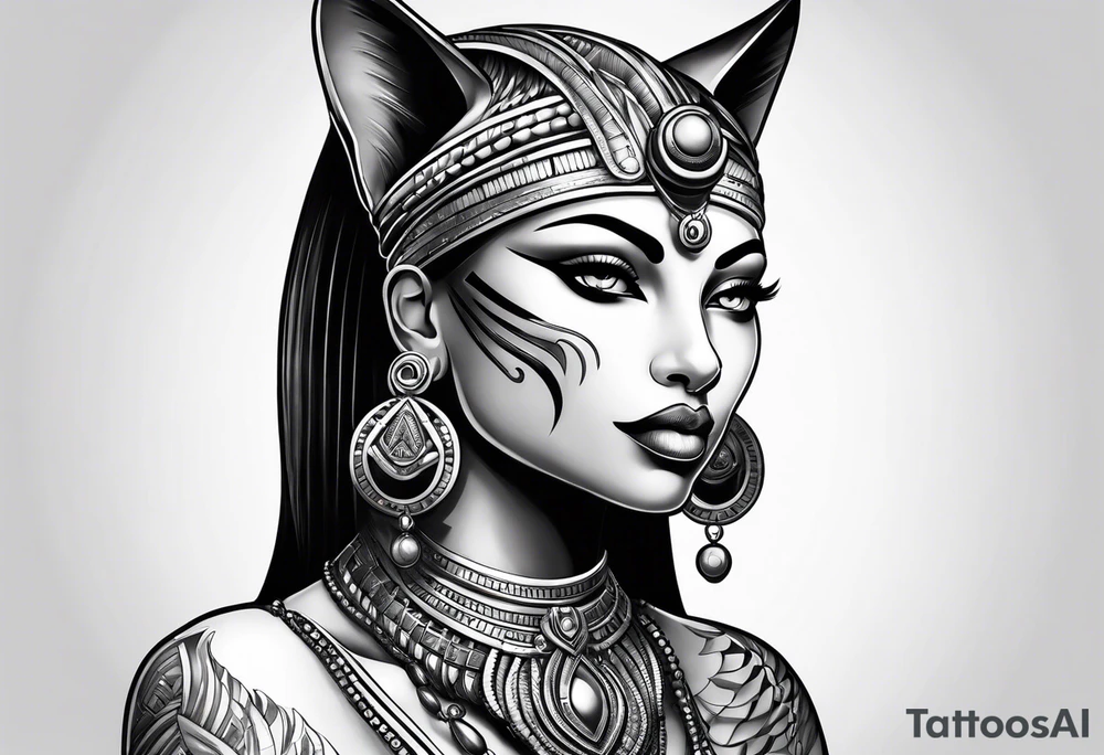 Bastet woman full figure tattoo idea