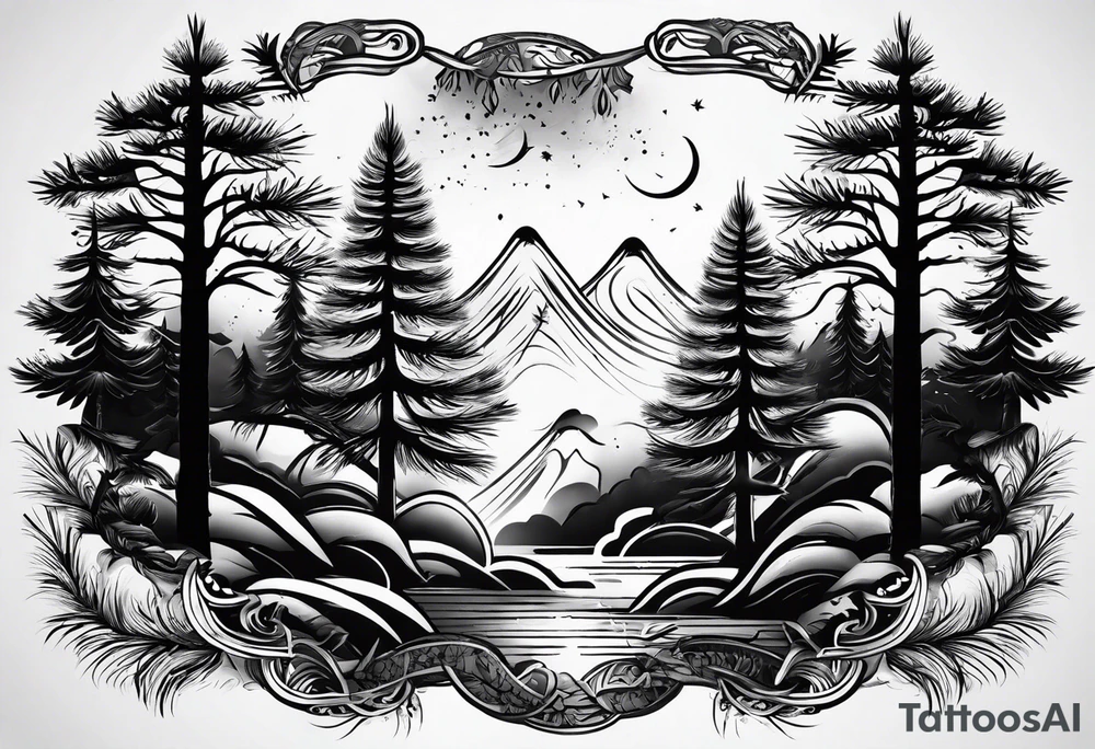 5 pine tree family tattoo idea