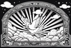 doves and sunrays across the clouds tattoo idea