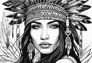 A native American Indian woman by a waterfall she is Aquarius water barrer she has tattoos and her eyes can see right through you tattoo idea