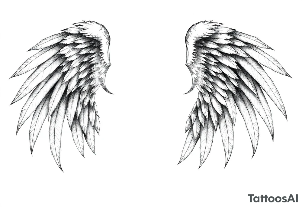 Realistic angelwings very long tattoo idea