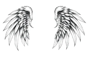 Realistic angelwings very long tattoo idea