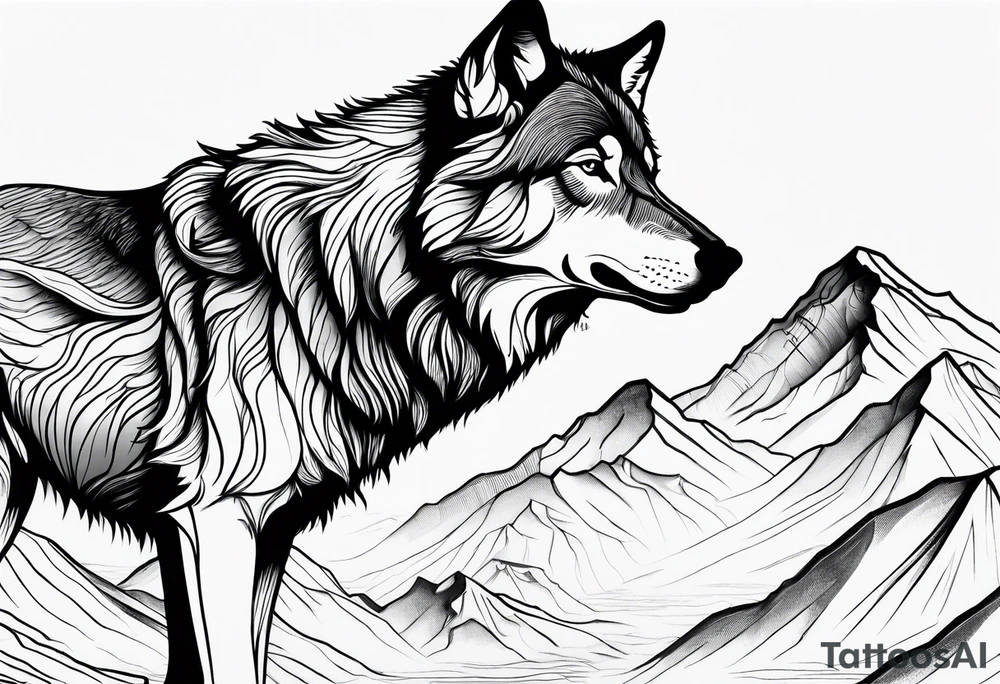 Mountains, wolf in it tattoo idea