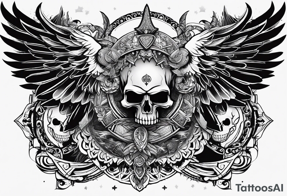 kali, goddess pirate, pachamama, valkrye, warrior, skull, lotus azul, wing, eagle, zenza resonance, stars tattoo idea