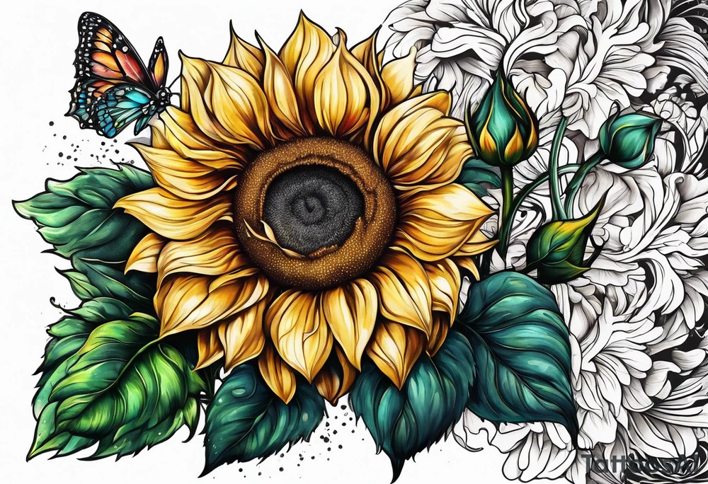 animal flower rose, sunflower, tattoo idea