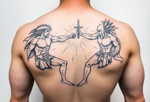 powerful greek mythology fight scene tattoo idea