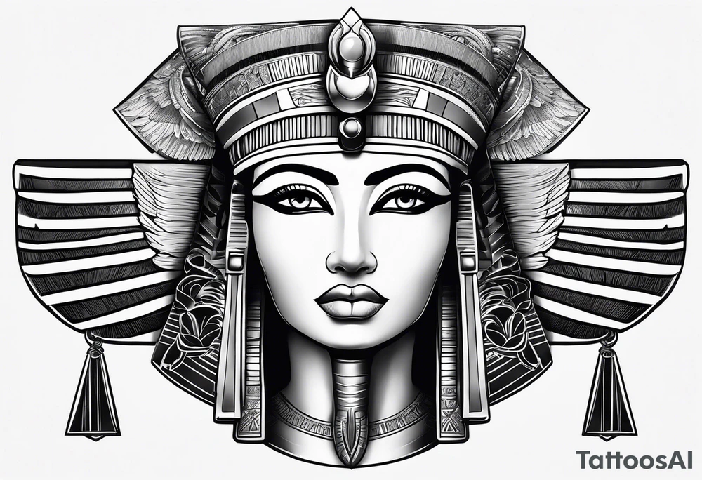 black and white Egyptian goddess Isis tattoo idea