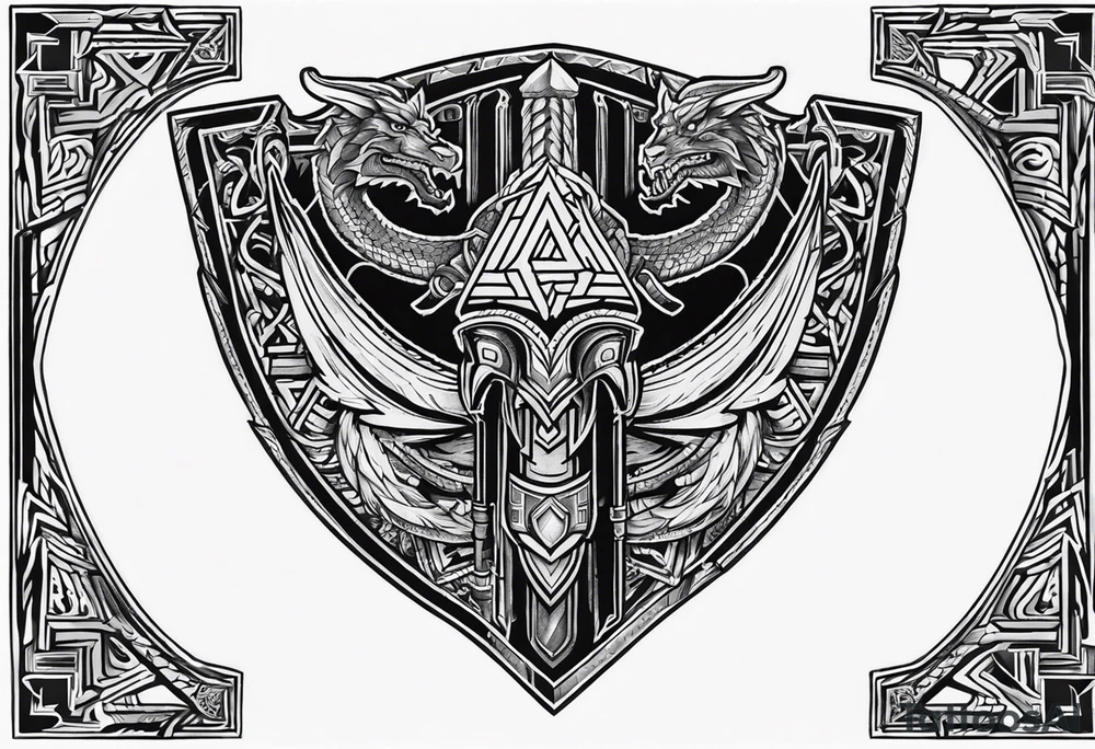 Valhalla sword shield dragon axe Valknut tattoo idea