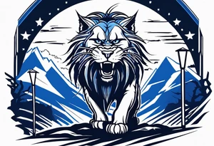 blue wildcat with long dreads under stadium football lights with a snarl on his face standing on a hill looking down at all his defeated opponents tattoo idea