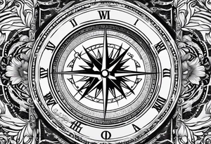pocket compass opened with signature engraving on the top half inside tattoo idea