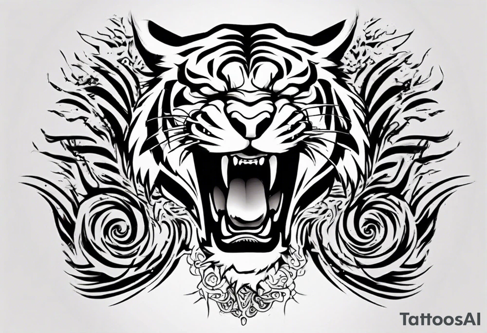 Ferocious Tiger roaring tattoo idea