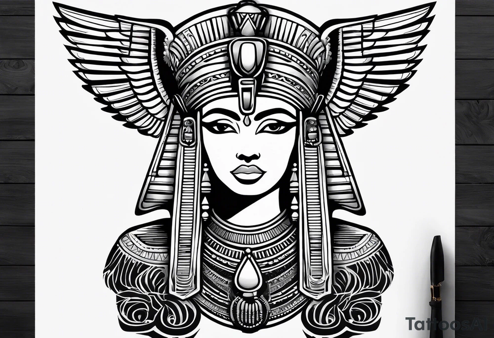 black and white Egyptian goddess Isis tattoo idea
