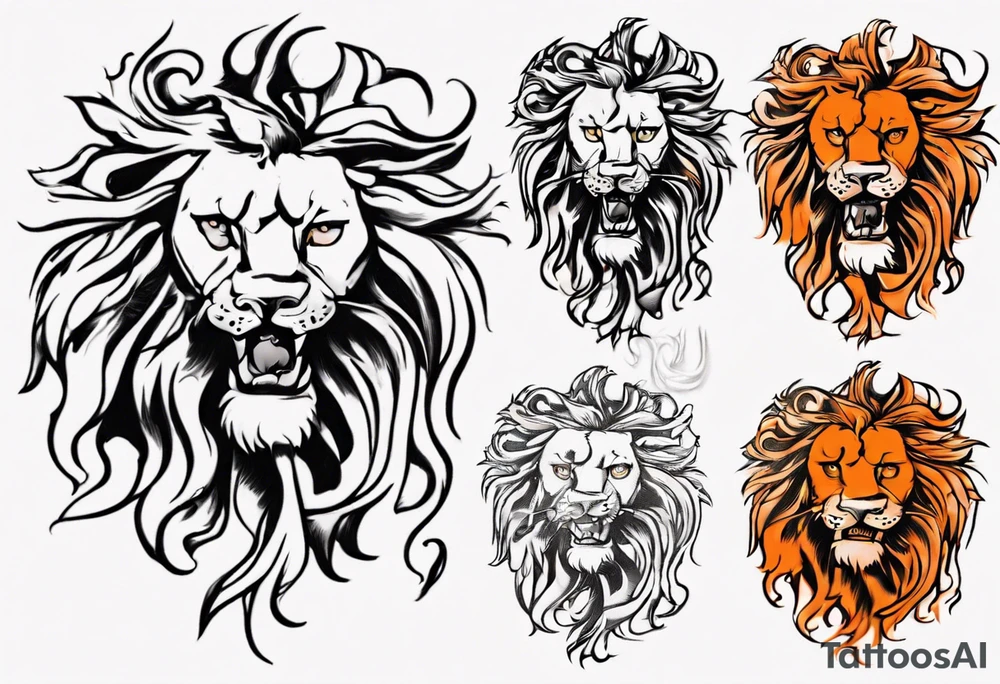 Rampant Lion using black and orange tattoo idea