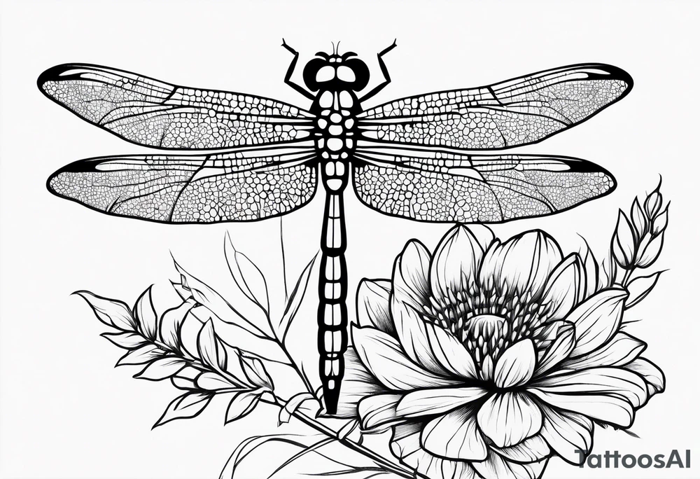 Dragonfly in flight wildflowers simplistic minimalist tattoo idea Dragonfly in flight wildflowers simplistic minimalist tattoo idea