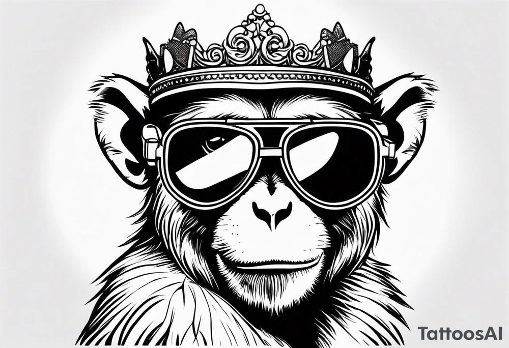A cool free spirit female monkey with a crown and aviator shades tattoo idea