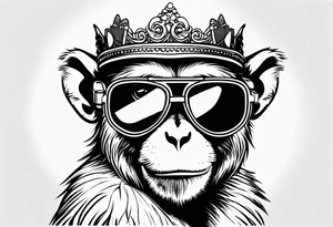 A cool free spirit female monkey with a crown and aviator shades tattoo idea