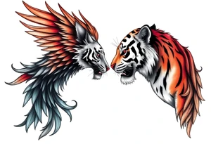 A phoenix and a tiger facing eachother tattoo idea