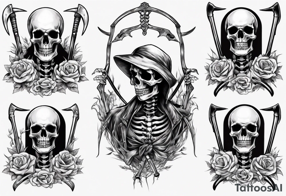 Skeleton with scythe death tattoo idea