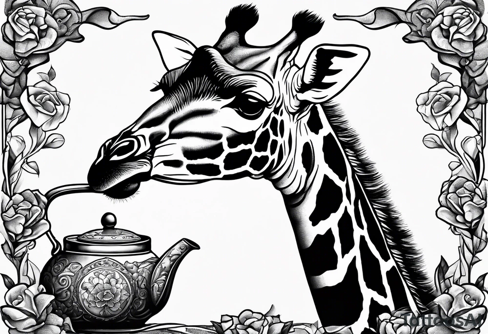 giraffe, tea pot, belt, brunch tattoo idea
