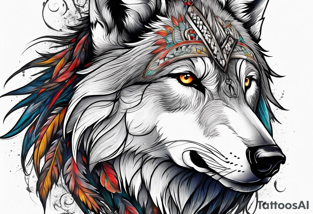 Wolf with beard tattoo idea