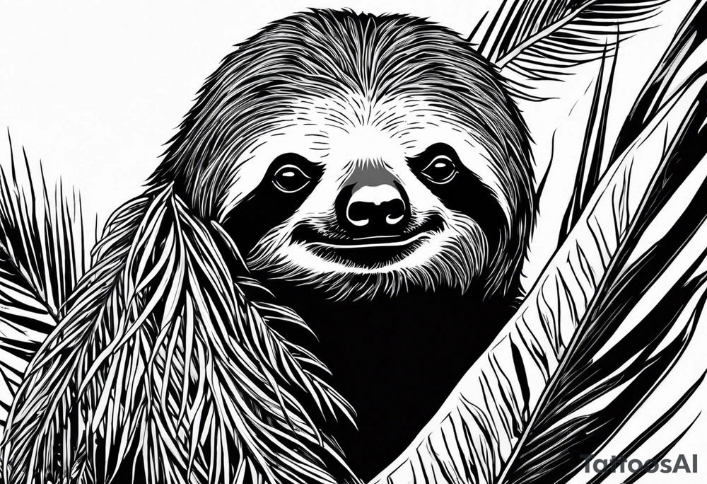 Sloth under palm tattoo idea