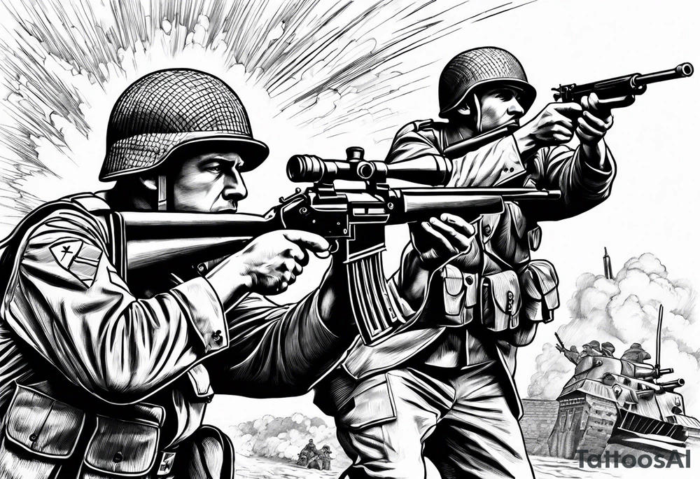 World war 2 British soldiers shooting explosion tattoo idea