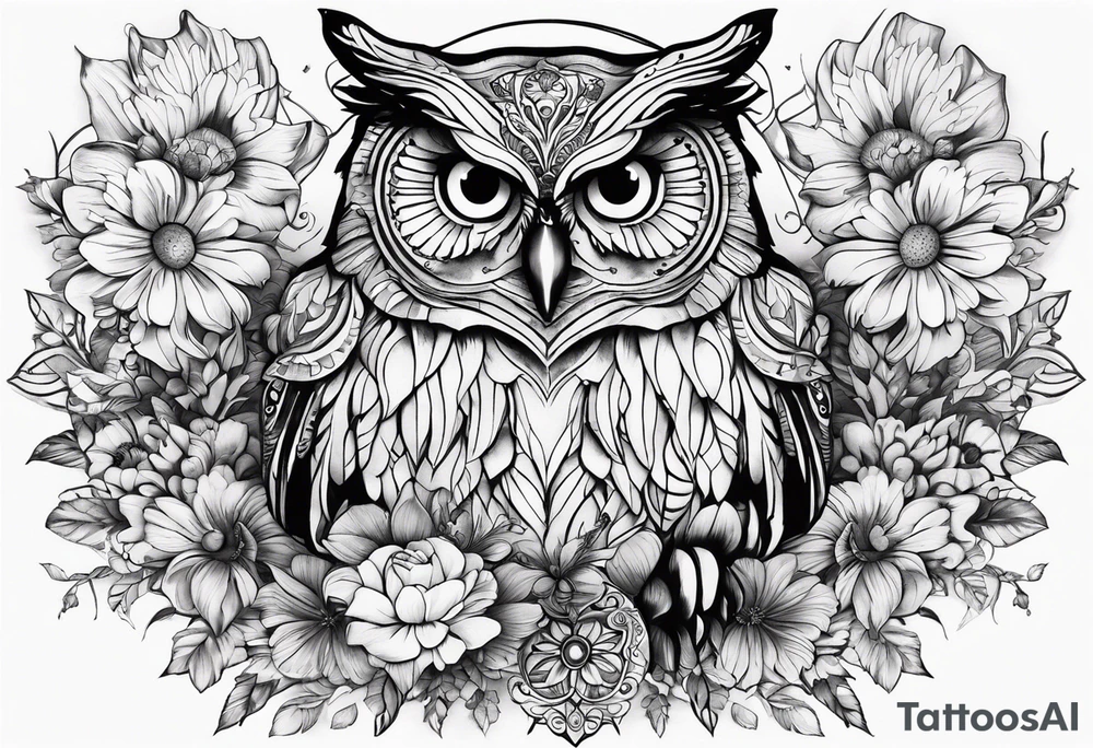 Flowers with butterflies and a owl tattoo idea