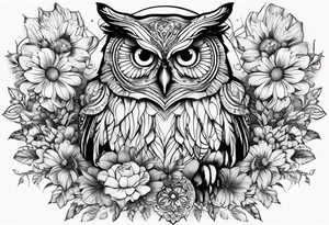 Flowers with butterflies and a owl tattoo idea