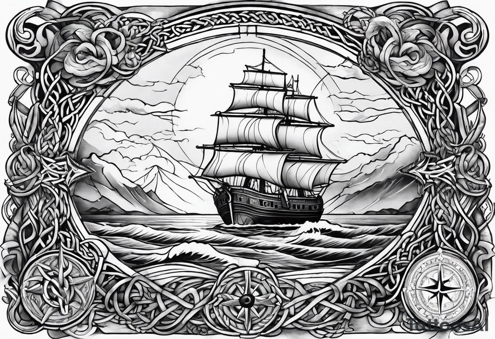 Celtic nautical scene, forearm, half sleeve, anchor, compass tattoo idea