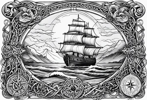 Celtic nautical scene, forearm, half sleeve, anchor, compass tattoo idea