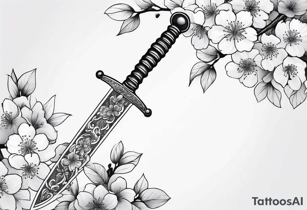 cherry blossom dagger tattoo idea