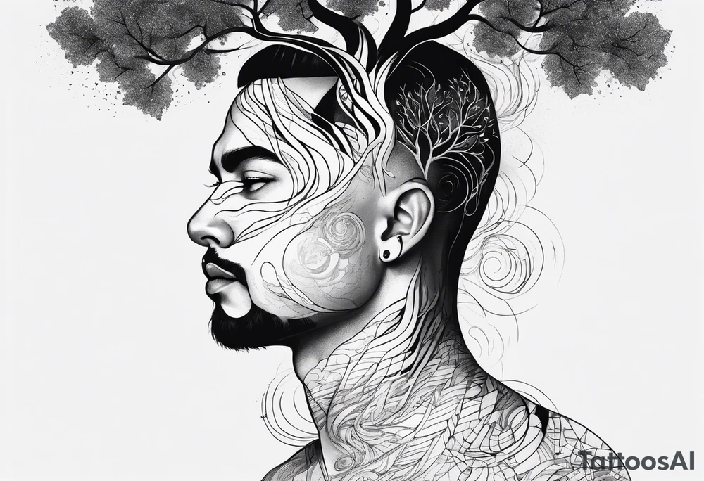alejandro with a tree connecting the sky and earth. with number 8 in it tattoo idea