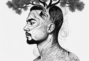 alejandro with a tree connecting the sky and earth. with number 8 in it tattoo idea