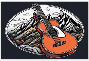 Cross with a guitar leaning on it on a mountain tattoo idea