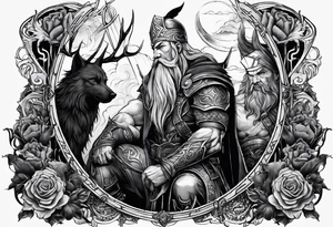 Odin mit Thore und darunter Hades mit sein dreiköpfigen Hund tattoo idea