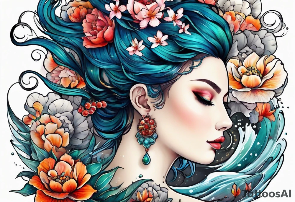 sea, flower tattoo idea