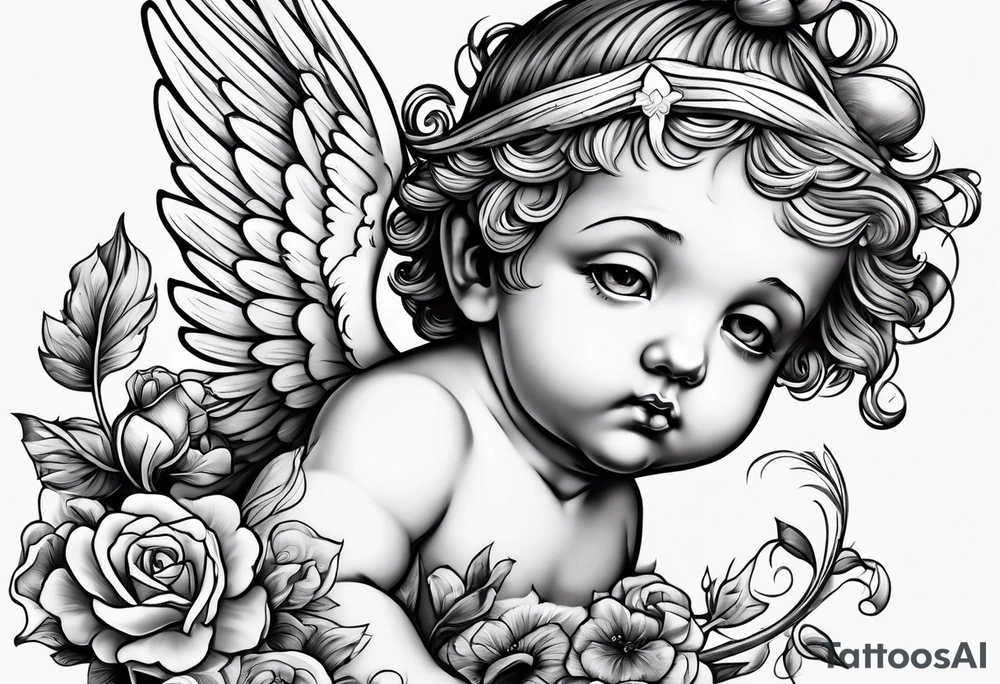 Cherub looking down tattoo idea