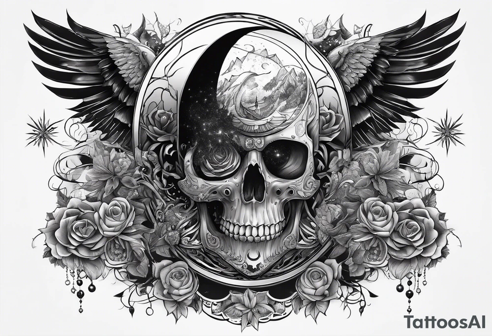 Universe with a full skeleton tattoo idea
