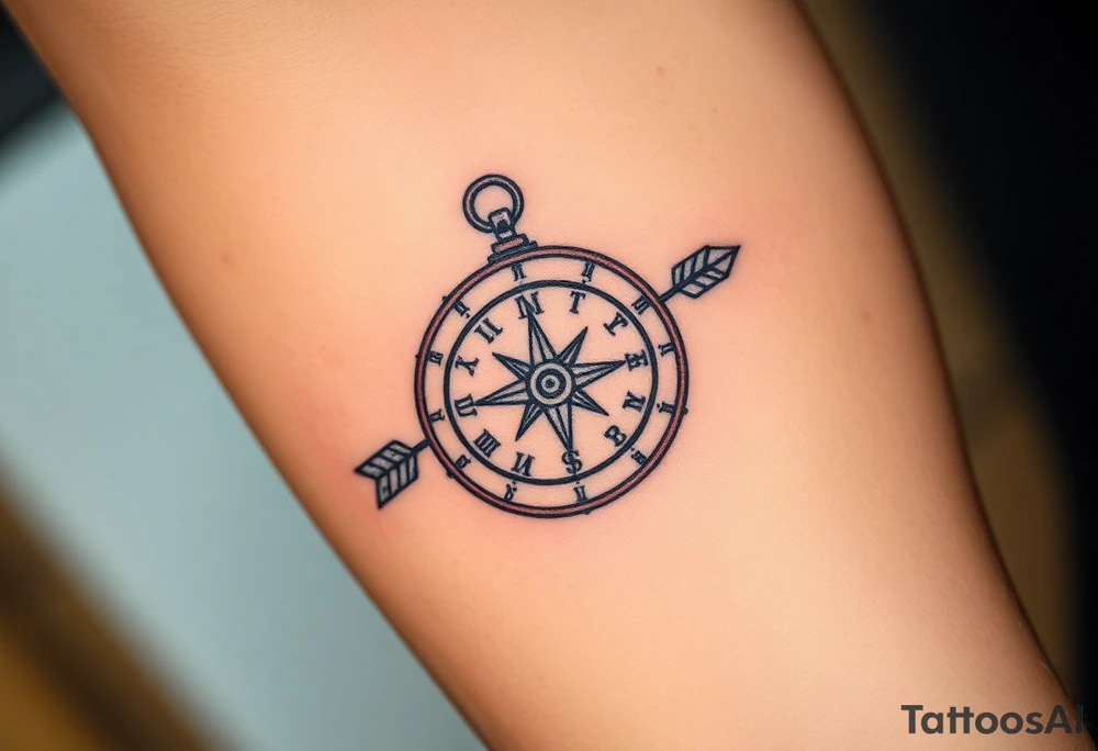 rustic compass/clock with a native american arrow going thru it and say "True North" tattoo idea