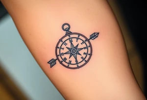 rustic compass/clock with a native american arrow going thru it and say "True North" tattoo idea