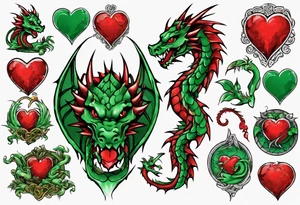 red dragon with green-stone heart tattoo idea