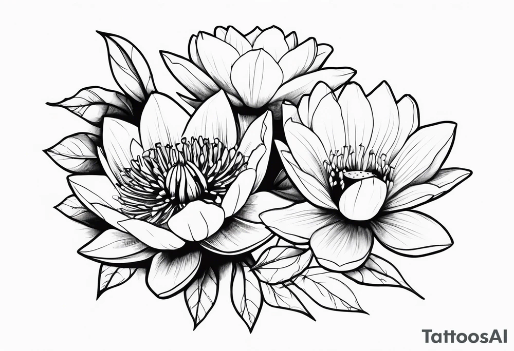 waterlily and morning glory boquet tattoo idea
